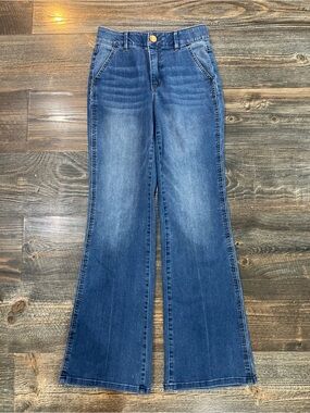 Democracy "Ab"solution Mid-Blue Flare Jeans with Subtle Fading